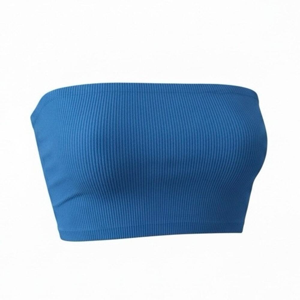 By Together Blue Ribbed Non Slip Bandeau Tube Top M/L NWT